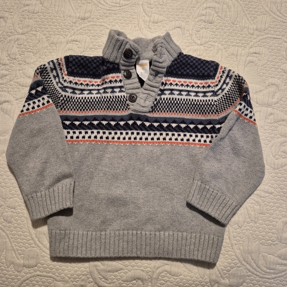 Gymboree boys size 2T gray long sleeve sweater with a Fair Isle-style pattern